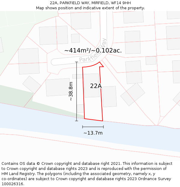 22A, PARKFIELD WAY, MIRFIELD, WF14 9HH: Plot and title map