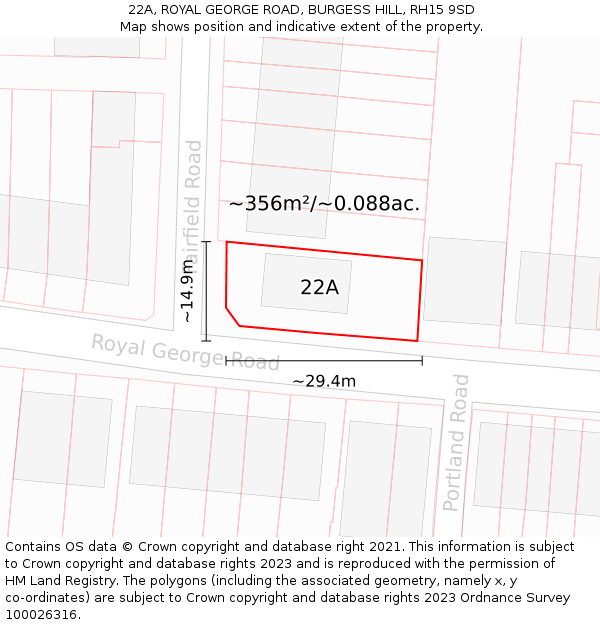 22A, ROYAL GEORGE ROAD, BURGESS HILL, RH15 9SD: Plot and title map