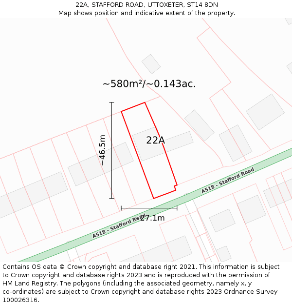 22A, STAFFORD ROAD, UTTOXETER, ST14 8DN: Plot and title map