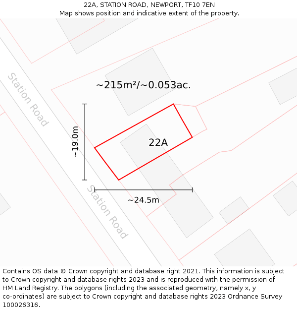 22A, STATION ROAD, NEWPORT, TF10 7EN: Plot and title map