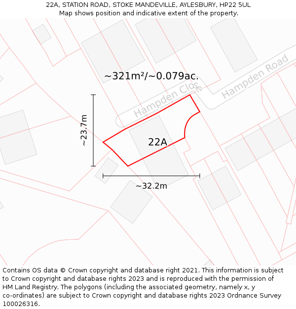 22A, STATION ROAD, STOKE MANDEVILLE, AYLESBURY, HP22 5UL: Plot and title map