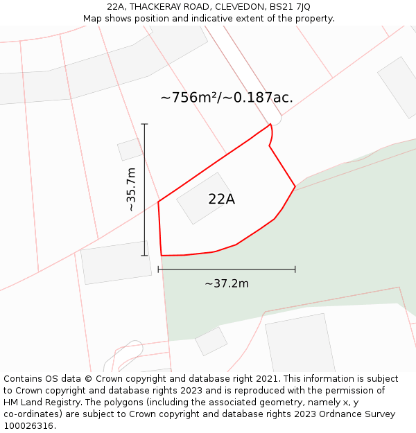 22A, THACKERAY ROAD, CLEVEDON, BS21 7JQ: Plot and title map