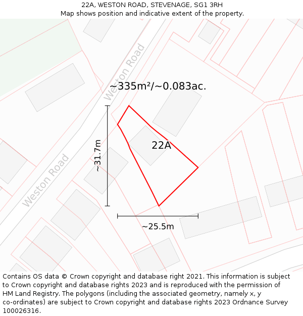 22A, WESTON ROAD, STEVENAGE, SG1 3RH: Plot and title map