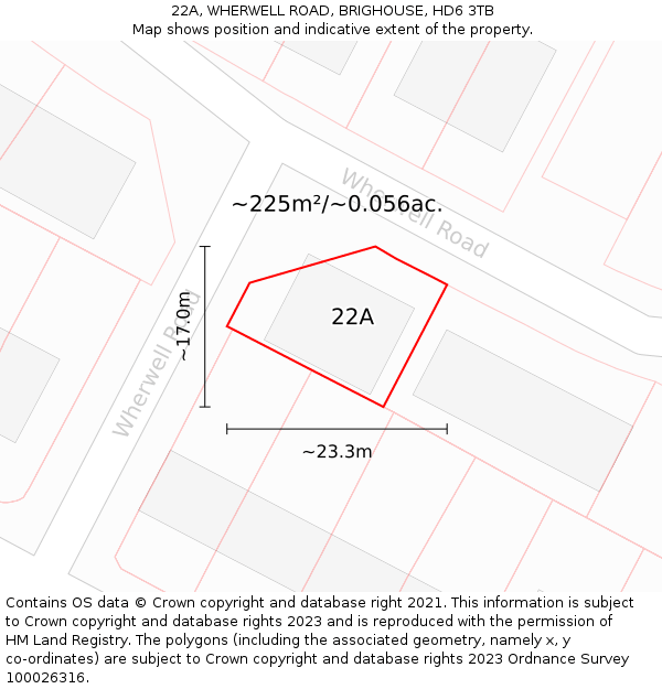 22A, WHERWELL ROAD, BRIGHOUSE, HD6 3TB: Plot and title map