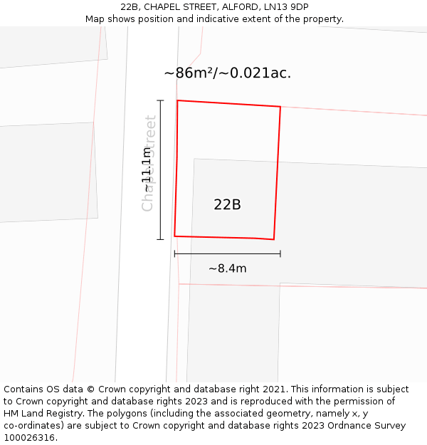 22B, CHAPEL STREET, ALFORD, LN13 9DP: Plot and title map
