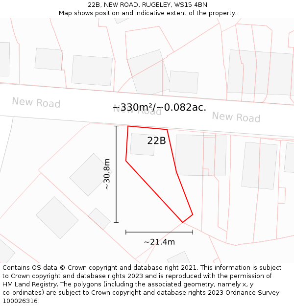 22B, NEW ROAD, RUGELEY, WS15 4BN: Plot and title map