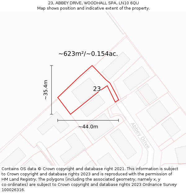 23, ABBEY DRIVE, WOODHALL SPA, LN10 6QU: Plot and title map