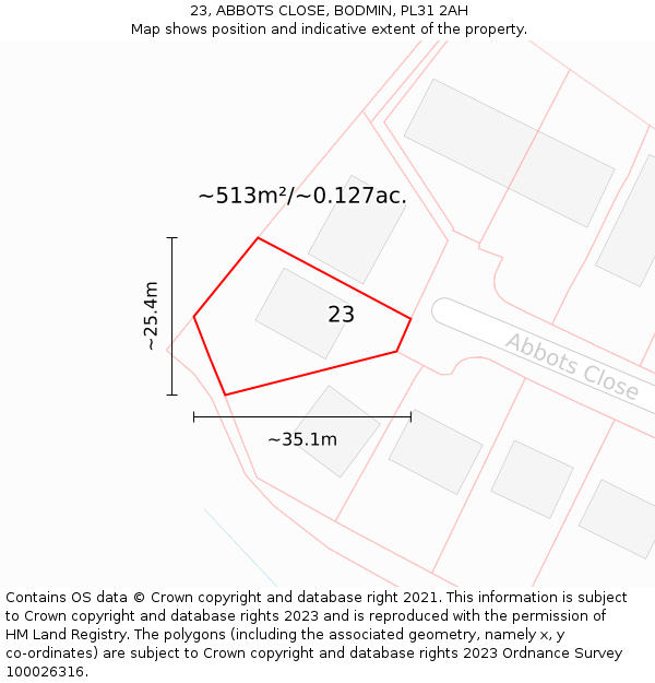 23, ABBOTS CLOSE, BODMIN, PL31 2AH: Plot and title map