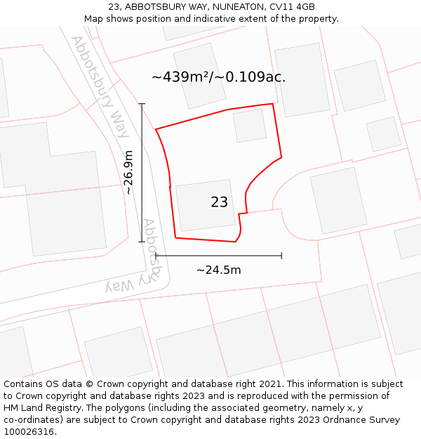 23, ABBOTSBURY WAY, NUNEATON, CV11 4GB: Plot and title map