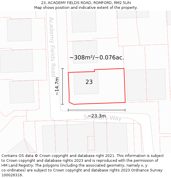 23, ACADEMY FIELDS ROAD, ROMFORD, RM2 5UN: Plot and title map