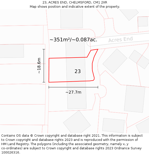 23, ACRES END, CHELMSFORD, CM1 2XR: Plot and title map