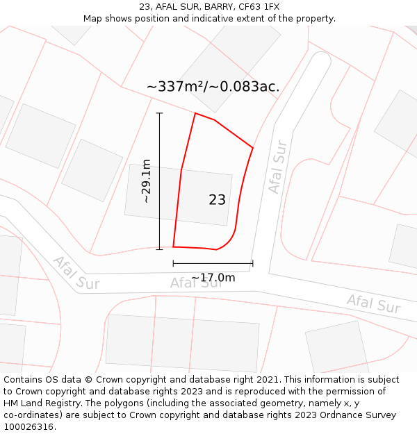 23, AFAL SUR, BARRY, CF63 1FX: Plot and title map