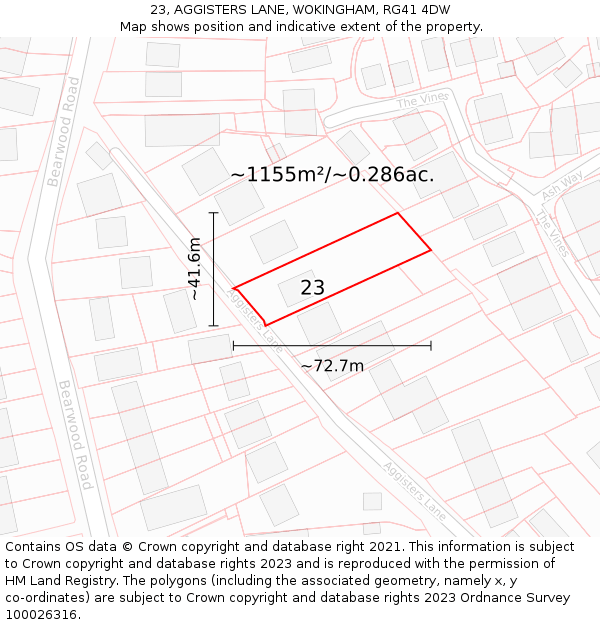 23, AGGISTERS LANE, WOKINGHAM, RG41 4DW: Plot and title map