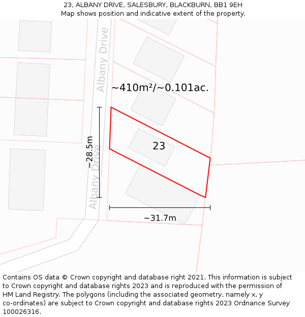 23, ALBANY DRIVE, SALESBURY, BLACKBURN, BB1 9EH: Plot and title map