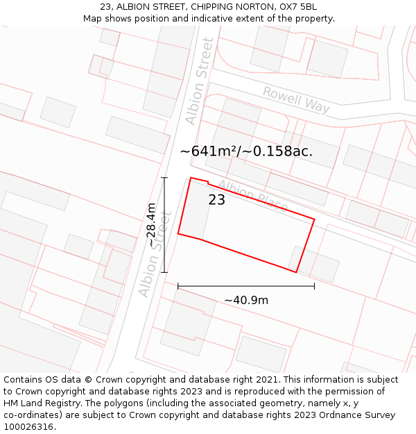 23, ALBION STREET, CHIPPING NORTON, OX7 5BL: Plot and title map