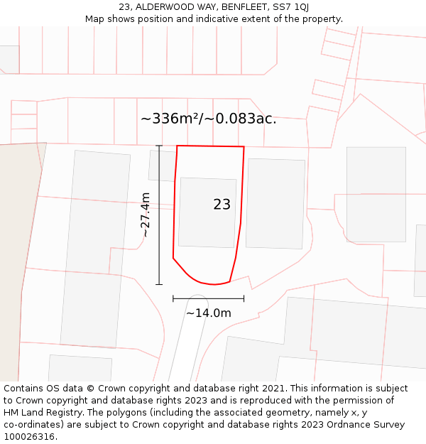 23, ALDERWOOD WAY, BENFLEET, SS7 1QJ: Plot and title map