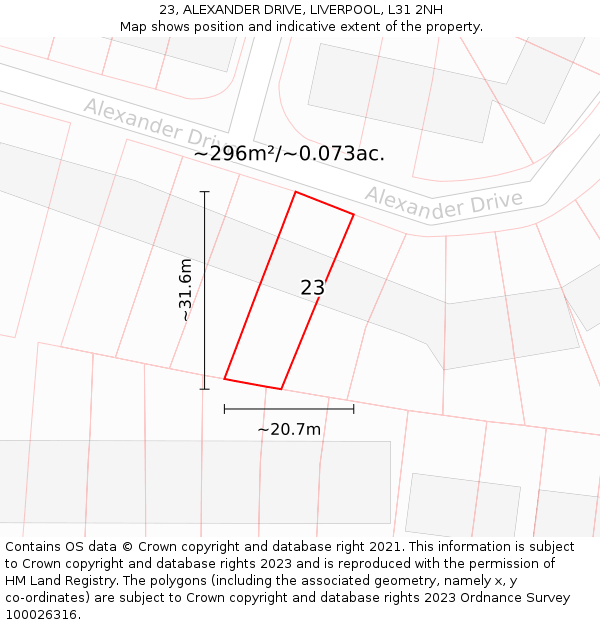 23, ALEXANDER DRIVE, LIVERPOOL, L31 2NH: Plot and title map
