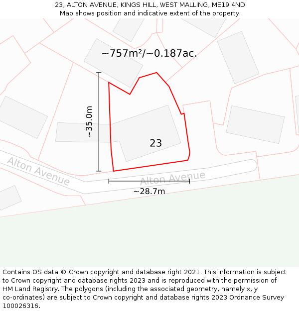 23, ALTON AVENUE, KINGS HILL, WEST MALLING, ME19 4ND: Plot and title map