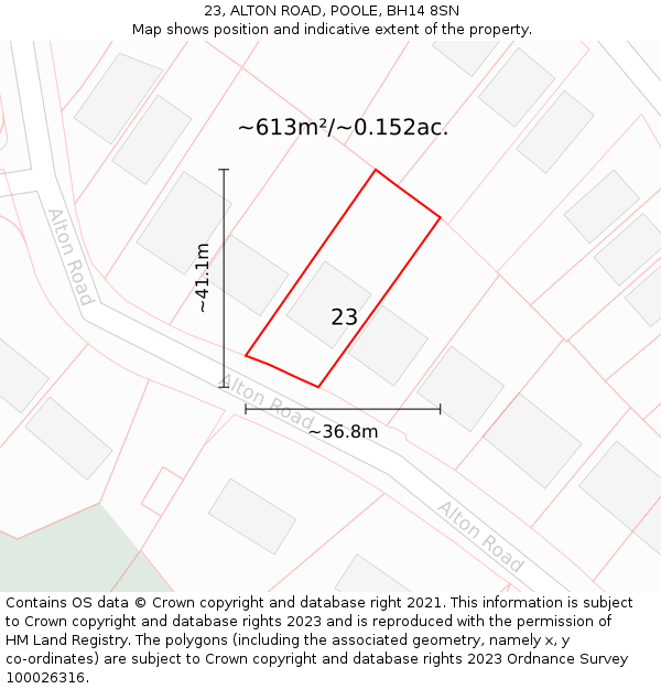 23, ALTON ROAD, POOLE, BH14 8SN: Plot and title map