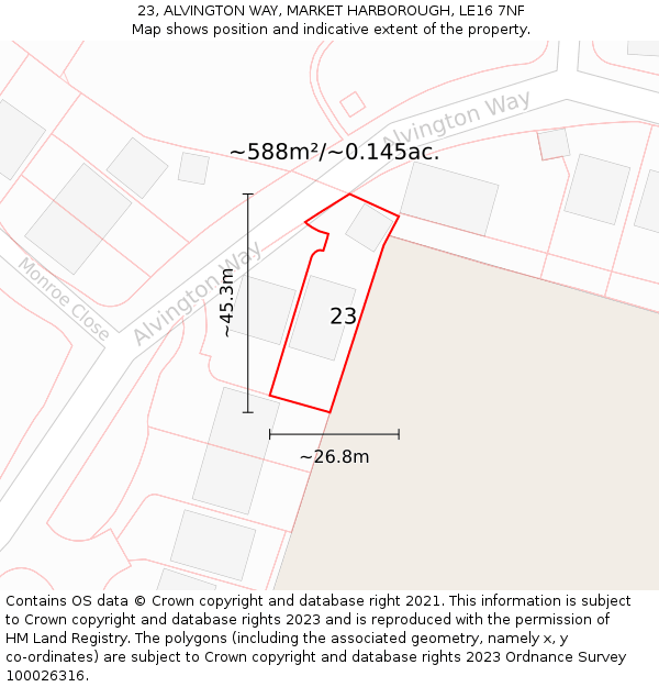 23, ALVINGTON WAY, MARKET HARBOROUGH, LE16 7NF: Plot and title map