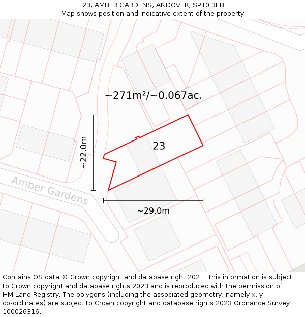 23, AMBER GARDENS, ANDOVER, SP10 3EB: Plot and title map