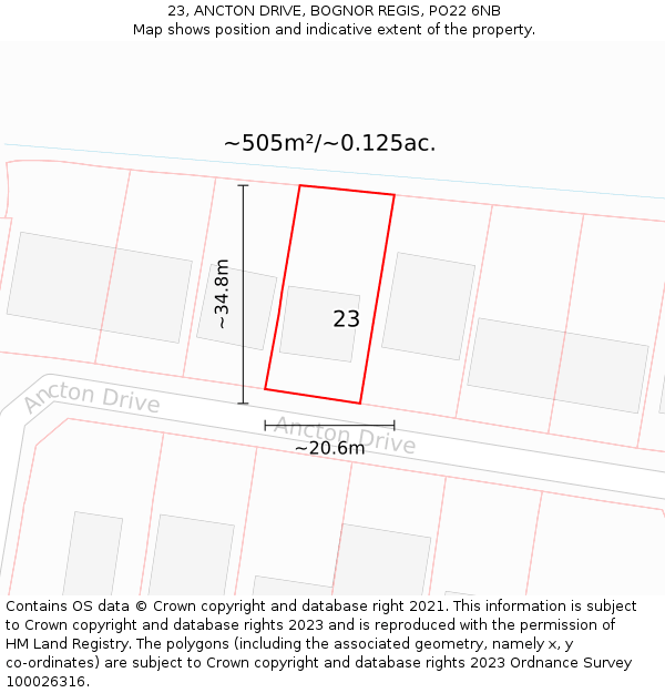 23, ANCTON DRIVE, BOGNOR REGIS, PO22 6NB: Plot and title map