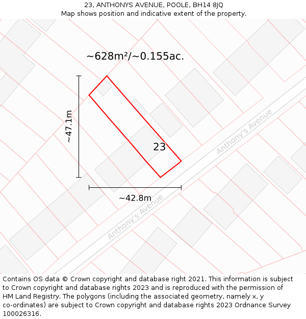 23, ANTHONYS AVENUE, POOLE, BH14 8JQ: Plot and title map