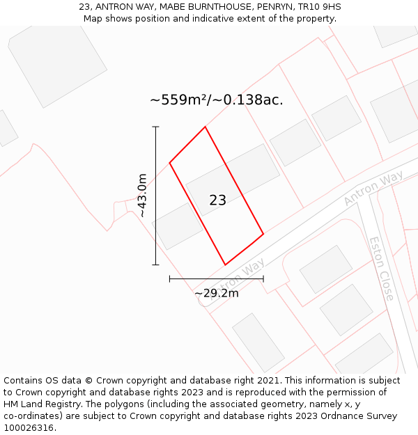 23, ANTRON WAY, MABE BURNTHOUSE, PENRYN, TR10 9HS: Plot and title map