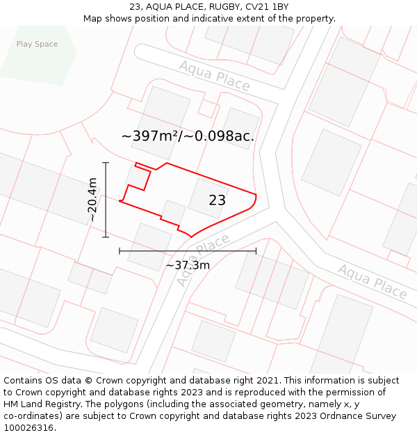 23, AQUA PLACE, RUGBY, CV21 1BY: Plot and title map