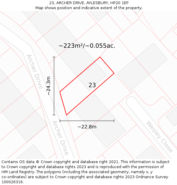 23, ARCHER DRIVE, AYLESBURY, HP20 1EP: Plot and title map