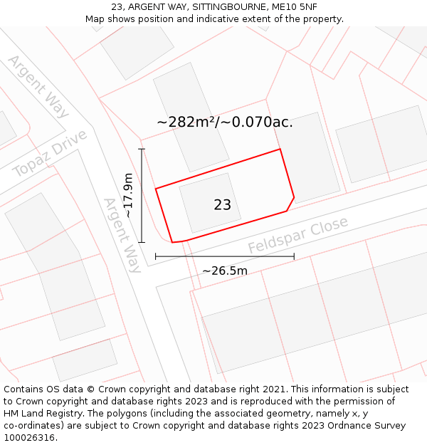 23, ARGENT WAY, SITTINGBOURNE, ME10 5NF: Plot and title map