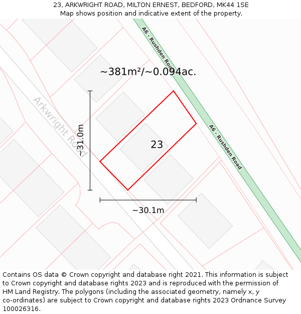 23, ARKWRIGHT ROAD, MILTON ERNEST, BEDFORD, MK44 1SE: Plot and title map