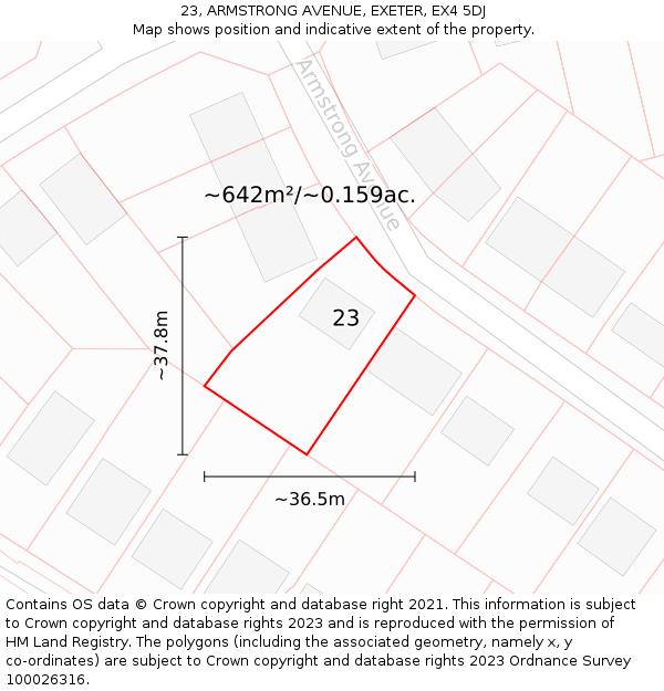 23, ARMSTRONG AVENUE, EXETER, EX4 5DJ: Plot and title map