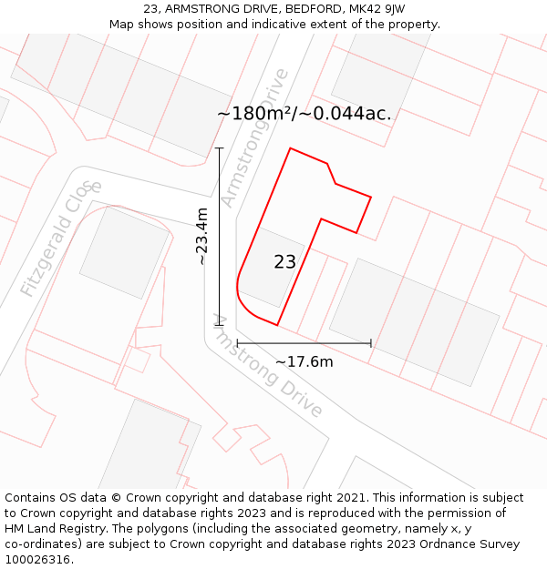 23, ARMSTRONG DRIVE, BEDFORD, MK42 9JW: Plot and title map