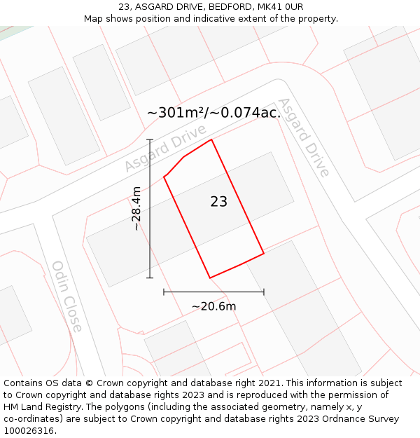 23, ASGARD DRIVE, BEDFORD, MK41 0UR: Plot and title map