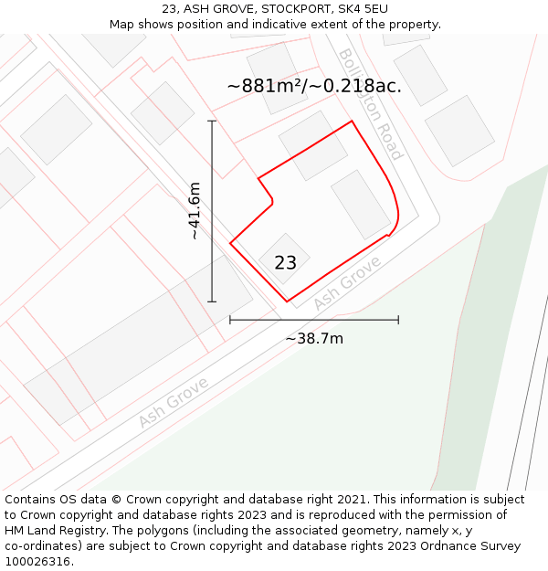 23, ASH GROVE, STOCKPORT, SK4 5EU: Plot and title map