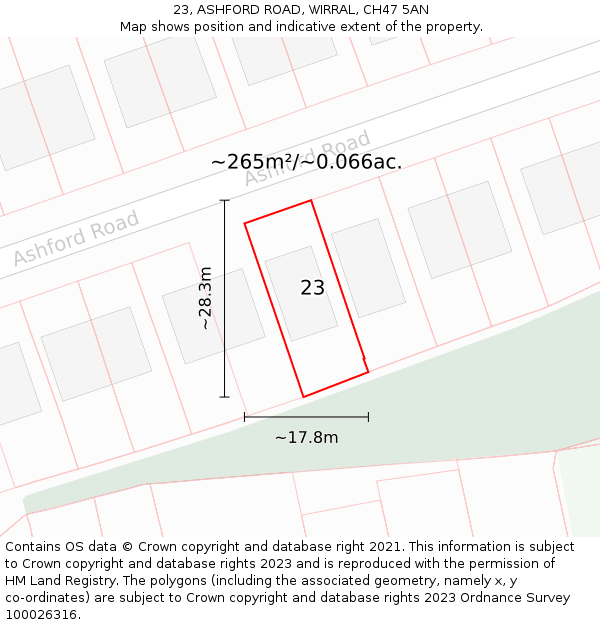 23, ASHFORD ROAD, WIRRAL, CH47 5AN: Plot and title map