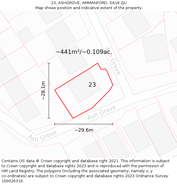 23, ASHGROVE, AMMANFORD, SA18 2JU: Plot and title map