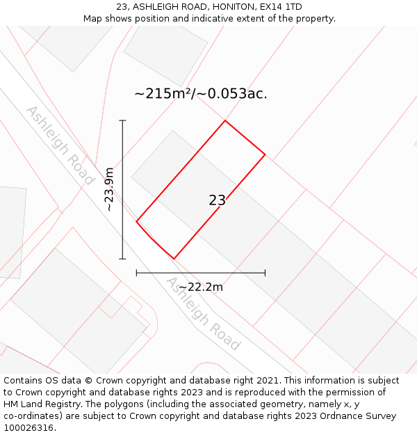 23, ASHLEIGH ROAD, HONITON, EX14 1TD: Plot and title map