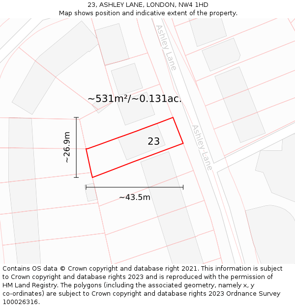 23, ASHLEY LANE, LONDON, NW4 1HD: Plot and title map