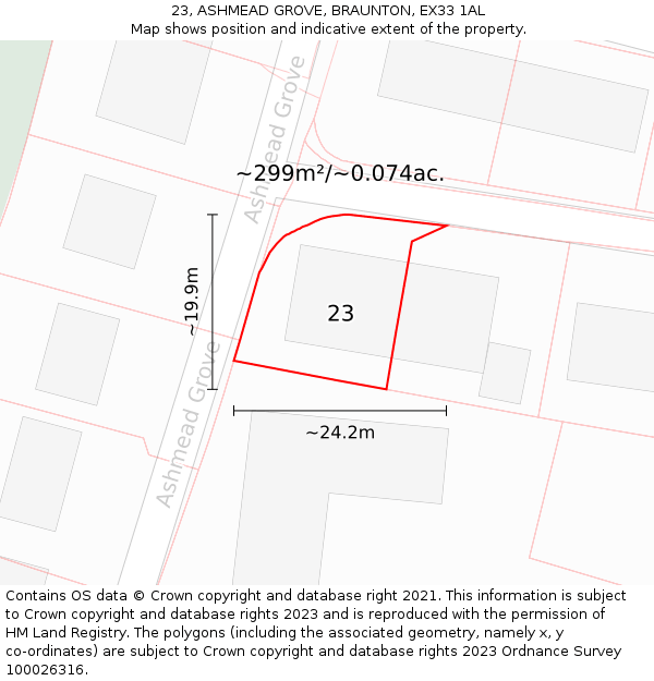 23, ASHMEAD GROVE, BRAUNTON, EX33 1AL: Plot and title map