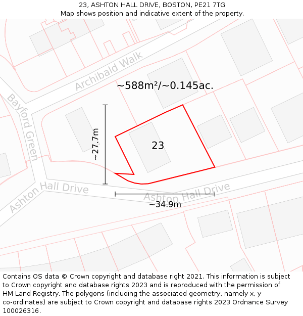 23, ASHTON HALL DRIVE, BOSTON, PE21 7TG: Plot and title map