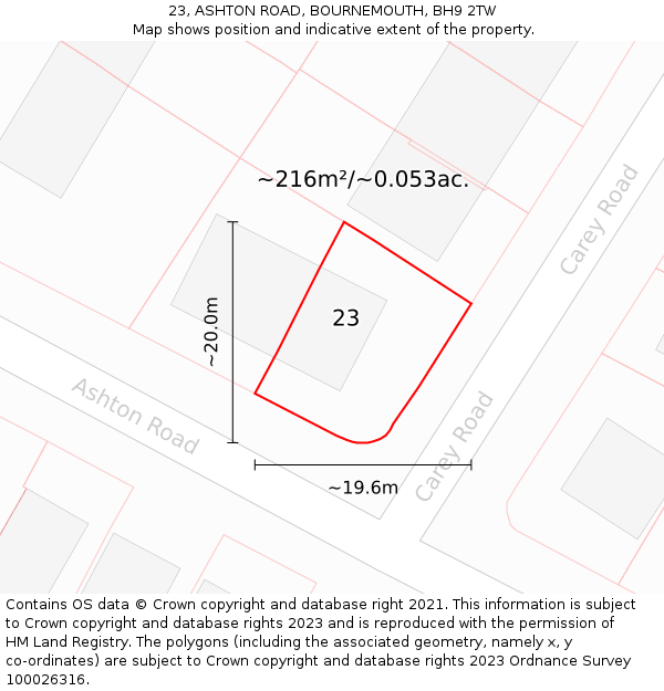 23, ASHTON ROAD, BOURNEMOUTH, BH9 2TW: Plot and title map