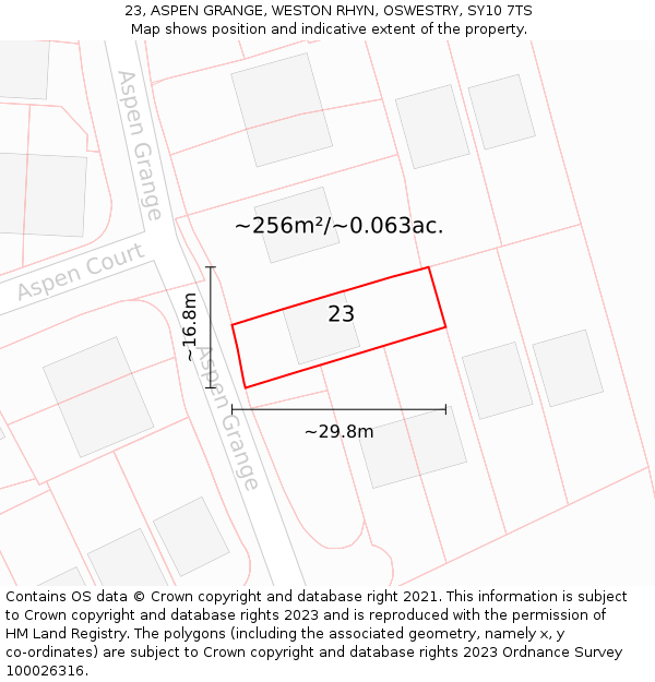 23, ASPEN GRANGE, WESTON RHYN, OSWESTRY, SY10 7TS: Plot and title map