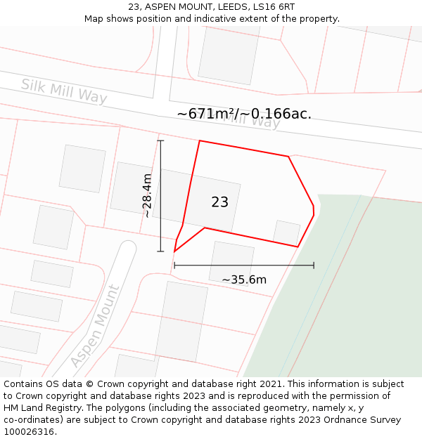 23, ASPEN MOUNT, LEEDS, LS16 6RT: Plot and title map