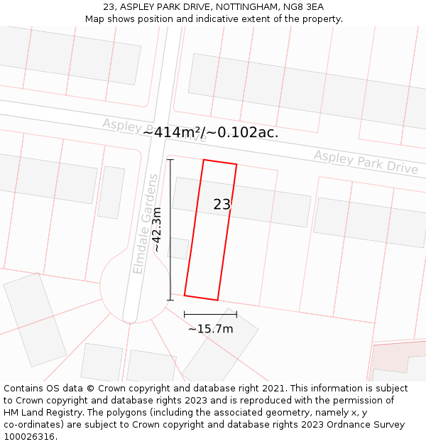 23, ASPLEY PARK DRIVE, NOTTINGHAM, NG8 3EA: Plot and title map