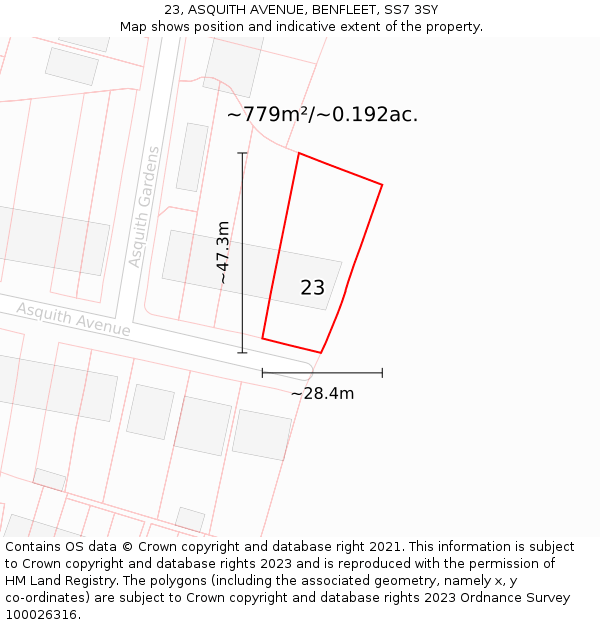 23, ASQUITH AVENUE, BENFLEET, SS7 3SY: Plot and title map