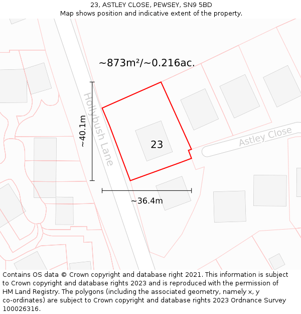 23, ASTLEY CLOSE, PEWSEY, SN9 5BD: Plot and title map