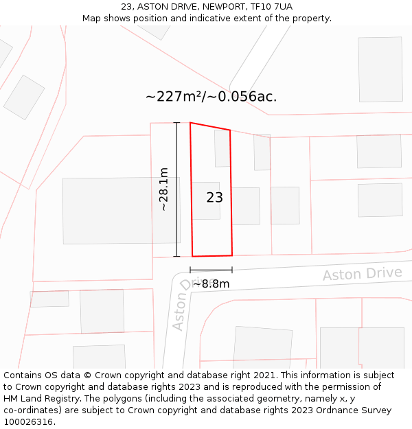 23, ASTON DRIVE, NEWPORT, TF10 7UA: Plot and title map