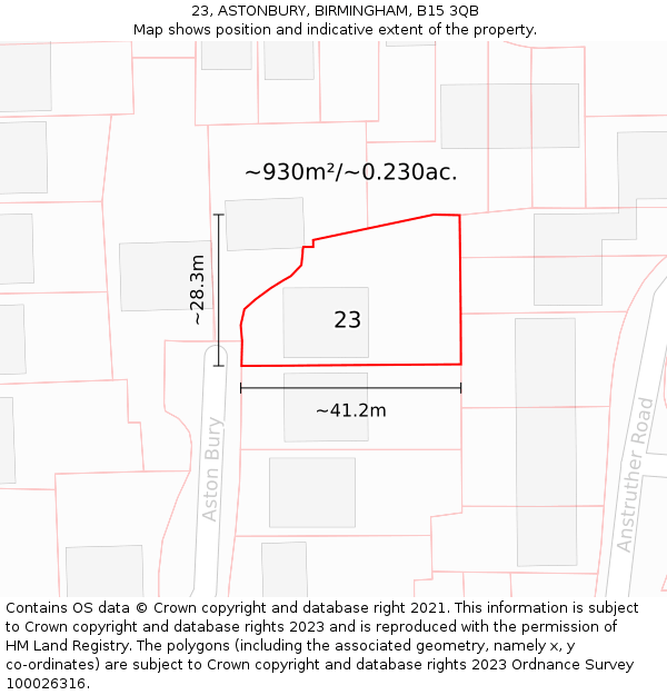 23, ASTONBURY, BIRMINGHAM, B15 3QB: Plot and title map